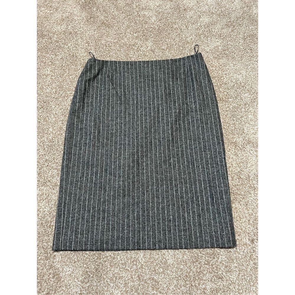 Escada women wool classic pencil striped skirt lined grey size eu 44 us L
